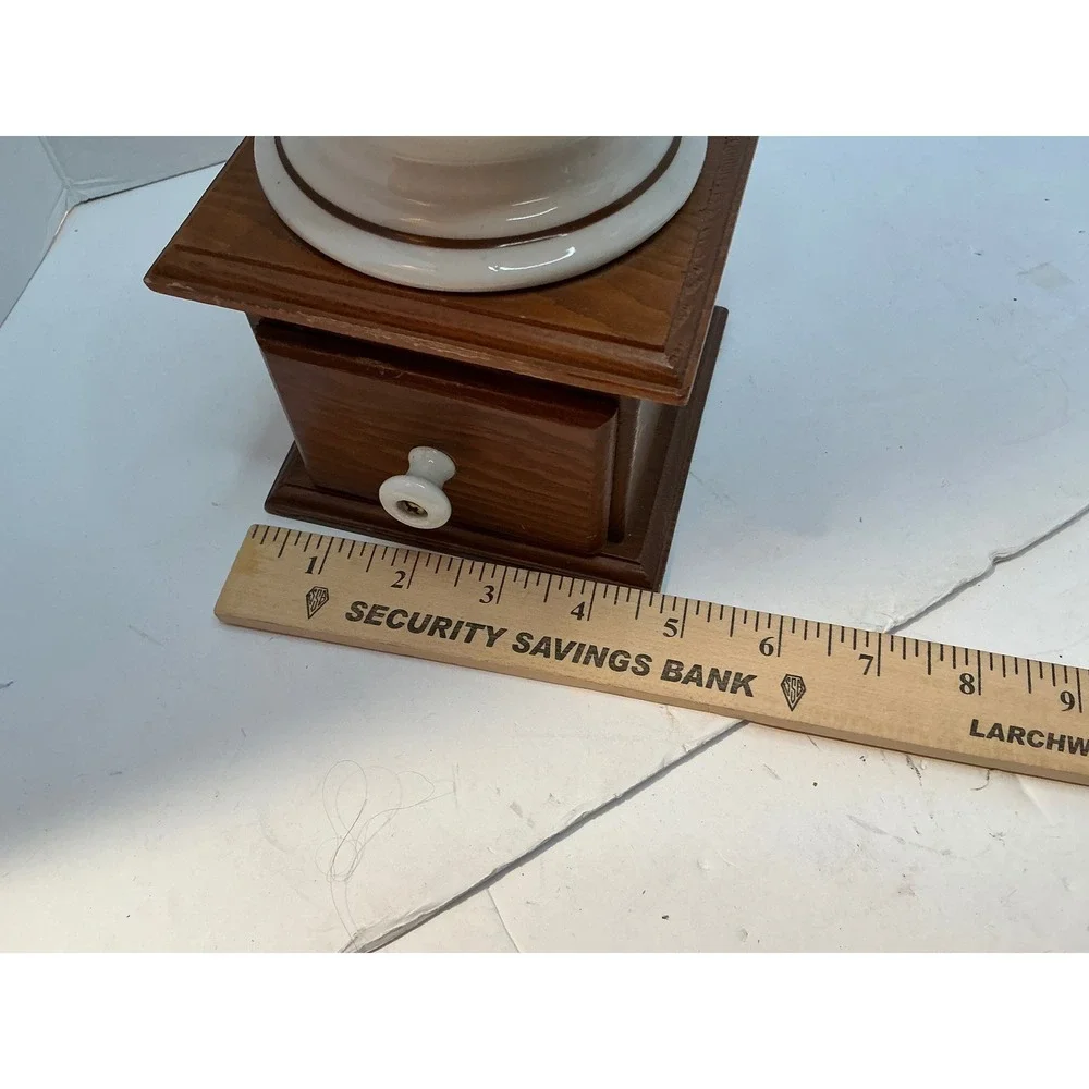 Teleflora Vintage 1982 Coffee Grinder Manual Crank Ceramic Wood Farmhouse Decor